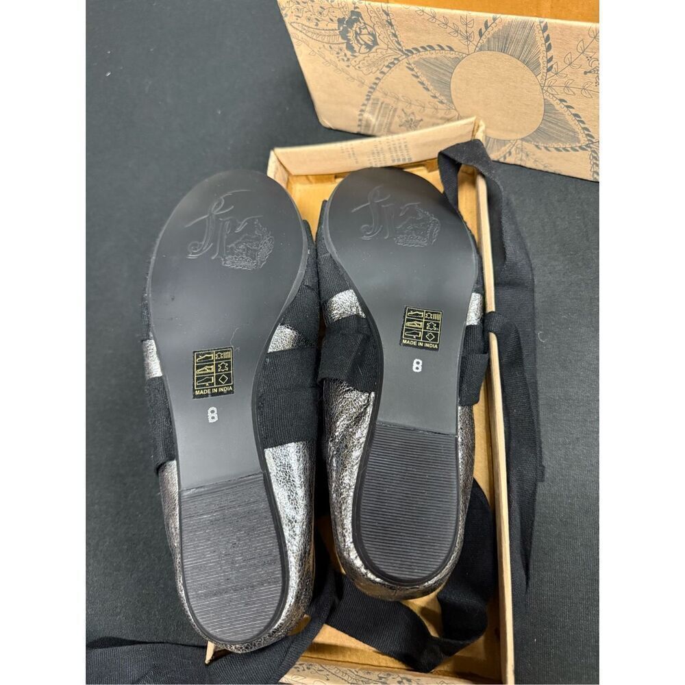 New Free People Cece Pewter Wrap Ballet Flats 8 - Picture 5 of 6